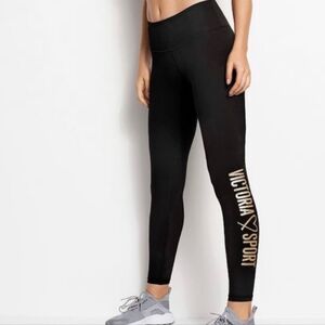 Victorias Secret Sport Knockout Leggings Black Gold Glitter Logo Womens Small